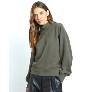 Rails Blaire Olive Mock Neck Cropped Boxy Pullover Sweatshirt Size Small
